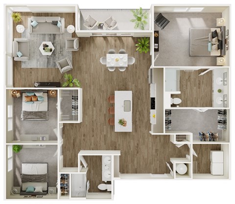 Floor plan for 3 beds, 2 baths, 1687 sqft
